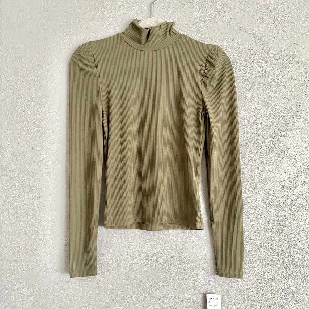 Womens Long Sleeve Turtleneck Size Small Green Fitted Planet Gold Ribbed